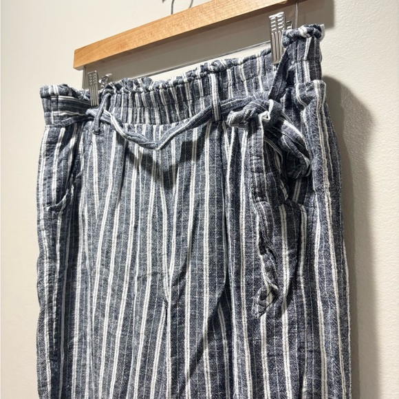 KNOX ROSE Women’s Blue/White Straight Wide Leg Crop Linen Blend Stripe Pants L - Picture 4 of 6